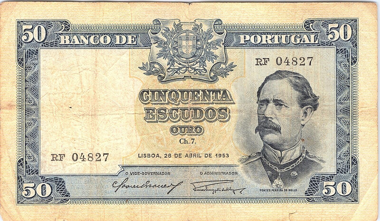 Portugal  50  Escudos  1955  Series  Circulated Banknote