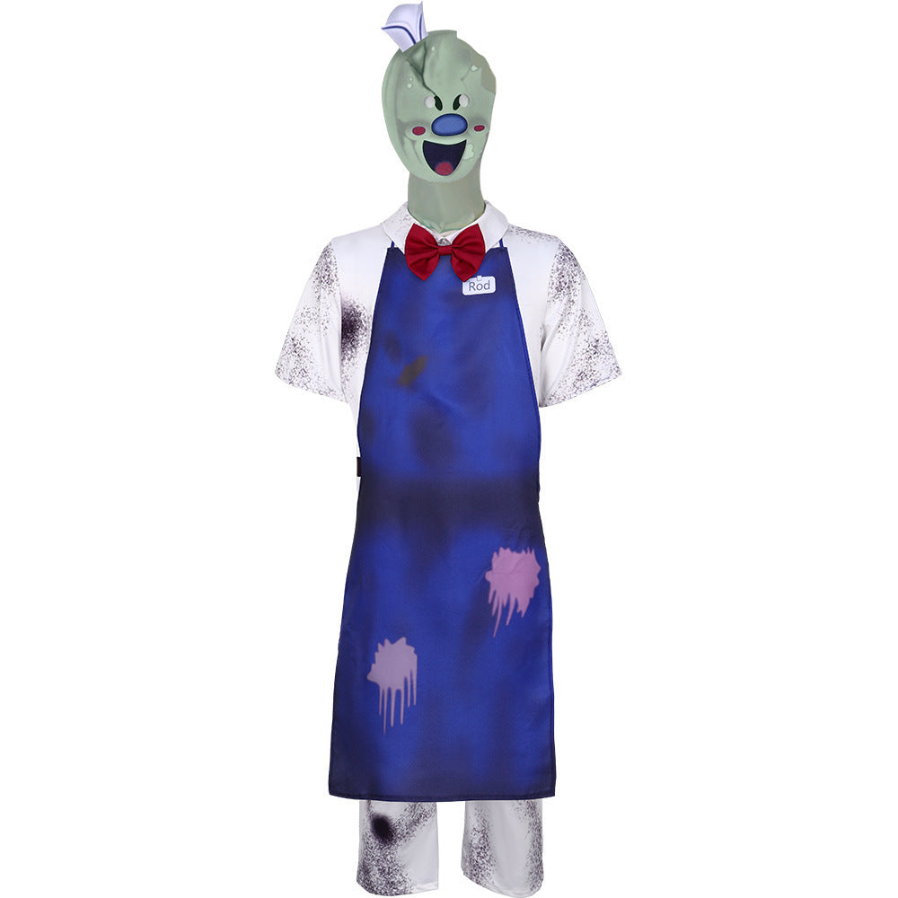 Horror Ice Cream Rod Cosplay Costume Ice Cream Monster Blue Apron Set Halloween Horror Character Costume