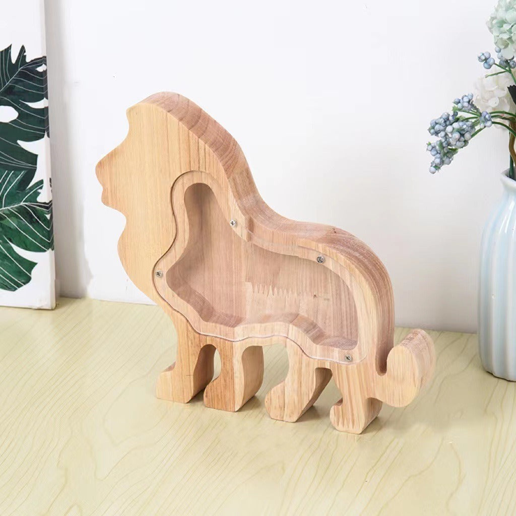 Wooden Money Tank Letter Money Tank Children's Dinosaur Money Tank Transparent Cartoon Animal Coin Savings Tank