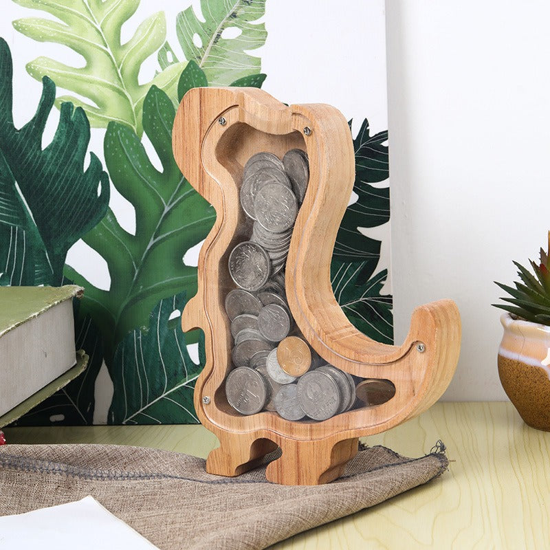 Wooden Money Tank Letter Money Tank Children's Dinosaur Money Tank Transparent Cartoon Animal Coin Savings Tank
