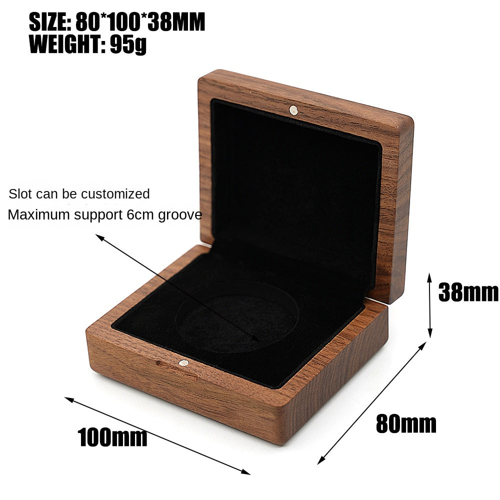 Black walnut solid wood gold and silver coin brooch commemorative coin badge packaging wooden box