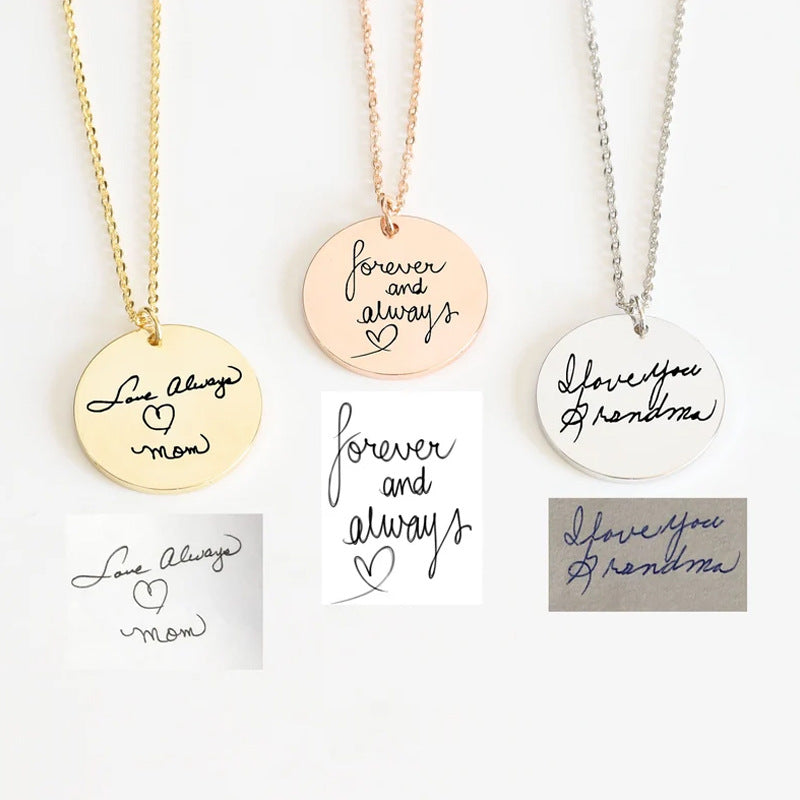 Personalized Signature Coin Necklace Stainless Steel Pendant DIY Necklace