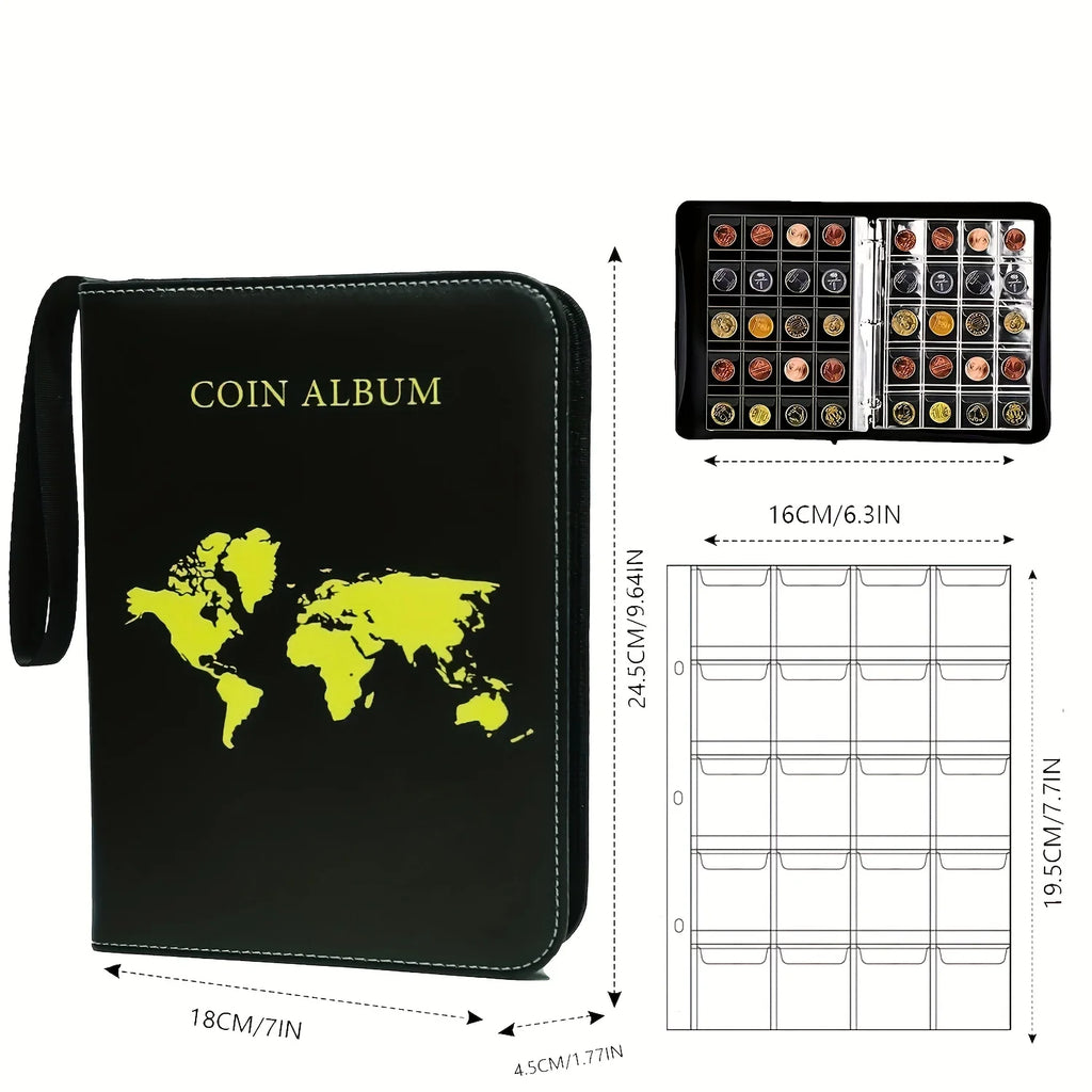 Coin Collection Book Holder for Collectors, 200 Pockets Collecting Album & 10 Sleeves Paper Money Display Storage Case