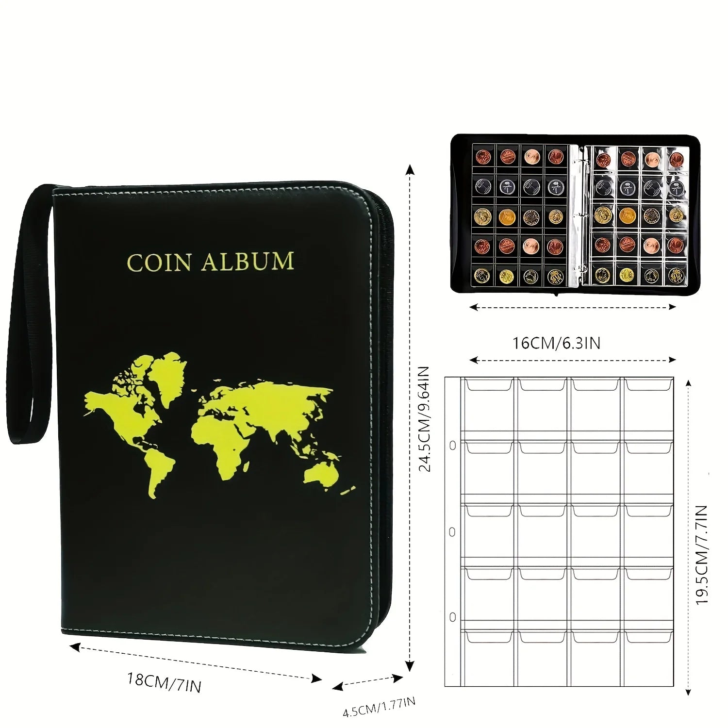 Coin Collection Book Holder for Collectors, 200 Pockets Collecting Album & 10 Sleeves Paper Money Display Storage Case