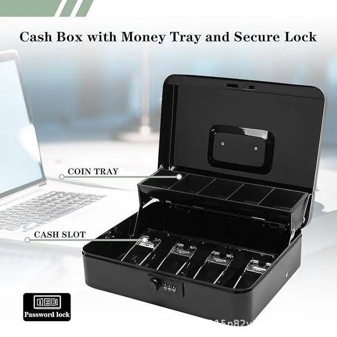 Secure Cash Storage Box/Heavy-Duty Steel Cash Safe with Combination Lock - Fire-Resistant Money Storage Box &Valuables Organizer
