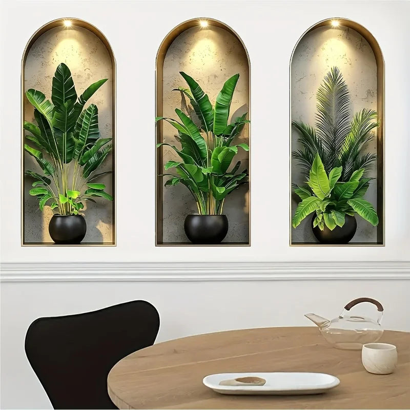2D Watercolor Plant Wall Stickers - Realistic Potted Plants Decor, Self-Adhesive Vine Leaves For Living Room Bedroom Wall Decor