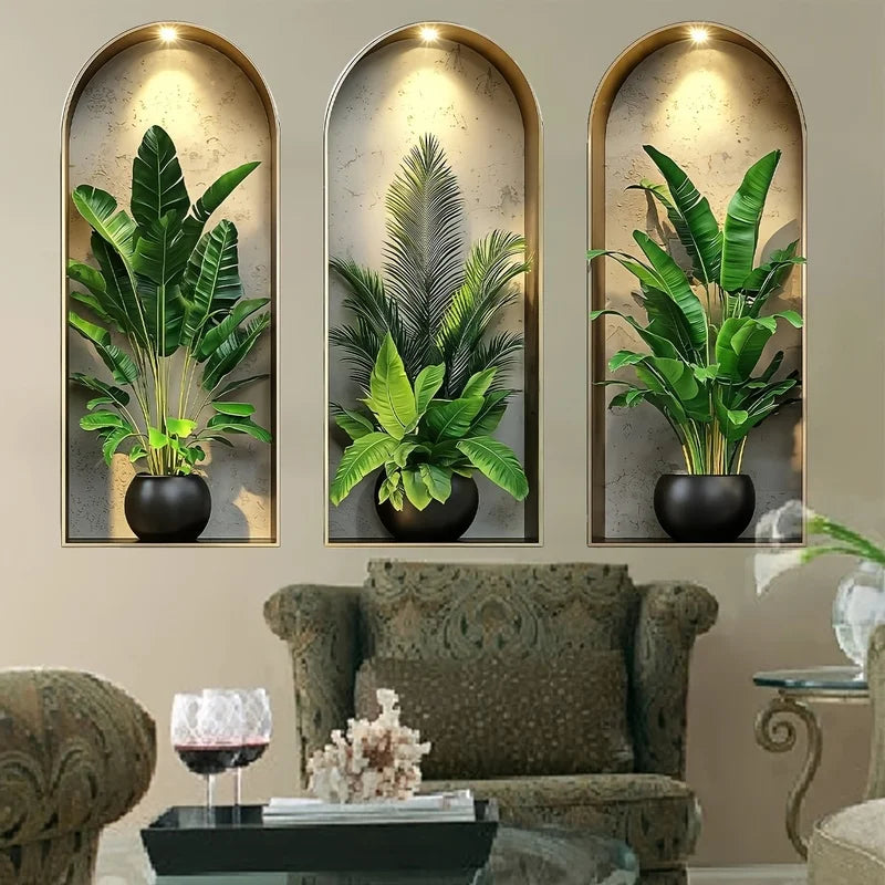 2D Watercolor Plant Wall Stickers - Realistic Potted Plants Decor, Self-Adhesive Vine Leaves For Living Room Bedroom Wall Decor