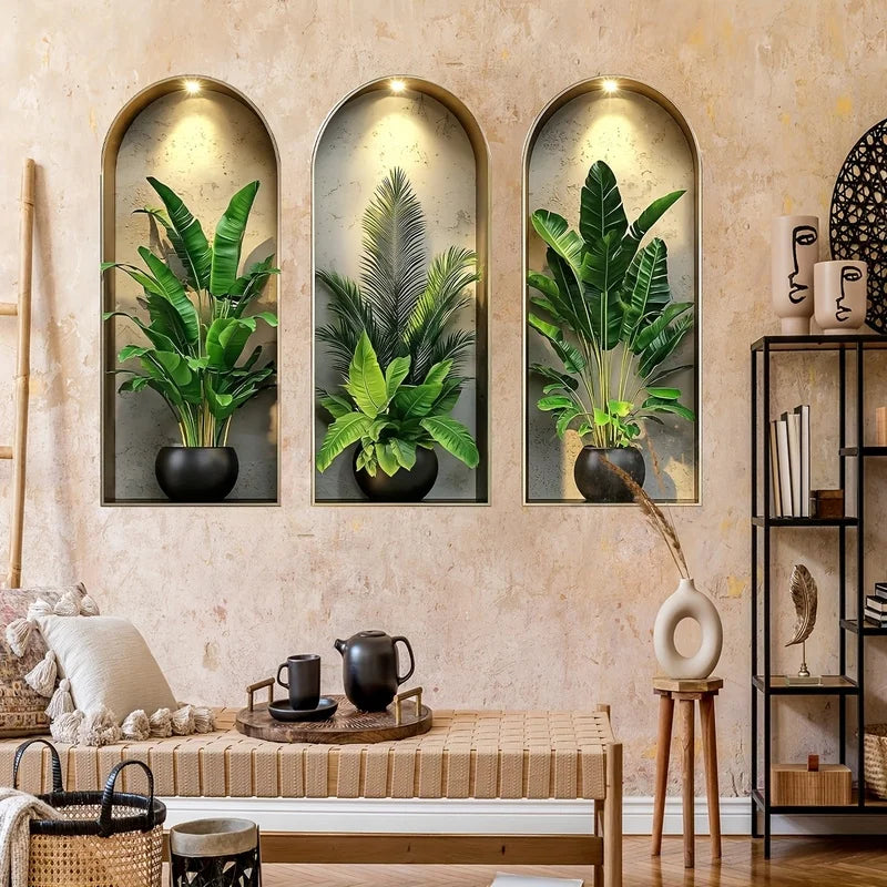 2D Watercolor Plant Wall Stickers - Realistic Potted Plants Decor, Self-Adhesive Vine Leaves For Living Room Bedroom Wall Decor