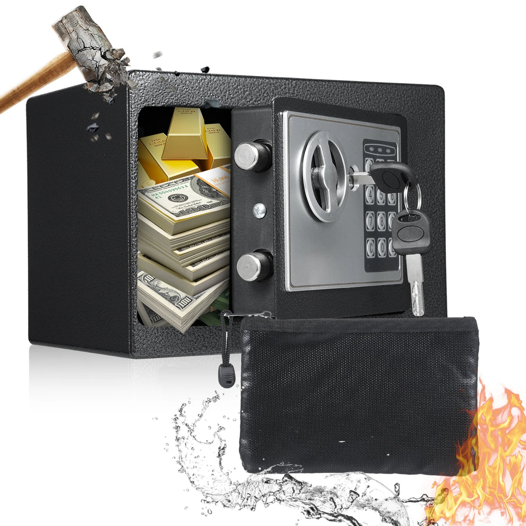 Home Safes Fireproof Waterproof Box+Document Bag with Keypad and 2pcs Spare Key Digital Home Security for Documents Money Gold