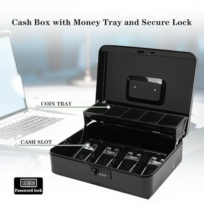 Secure Cash Storage Box/Heavy-Duty Steel Cash Safe with Combination Lock - Fire-Resistant Money Storage Box &Valuables Organizer