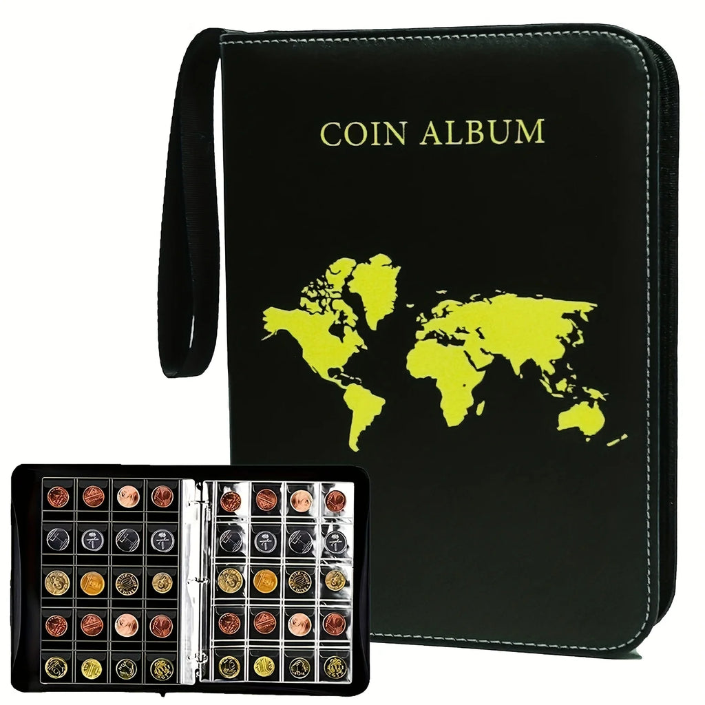 Coin Collection Book Holder for Collectors, 200 Pockets Collecting Album & 10 Sleeves Paper Money Display Storage Case