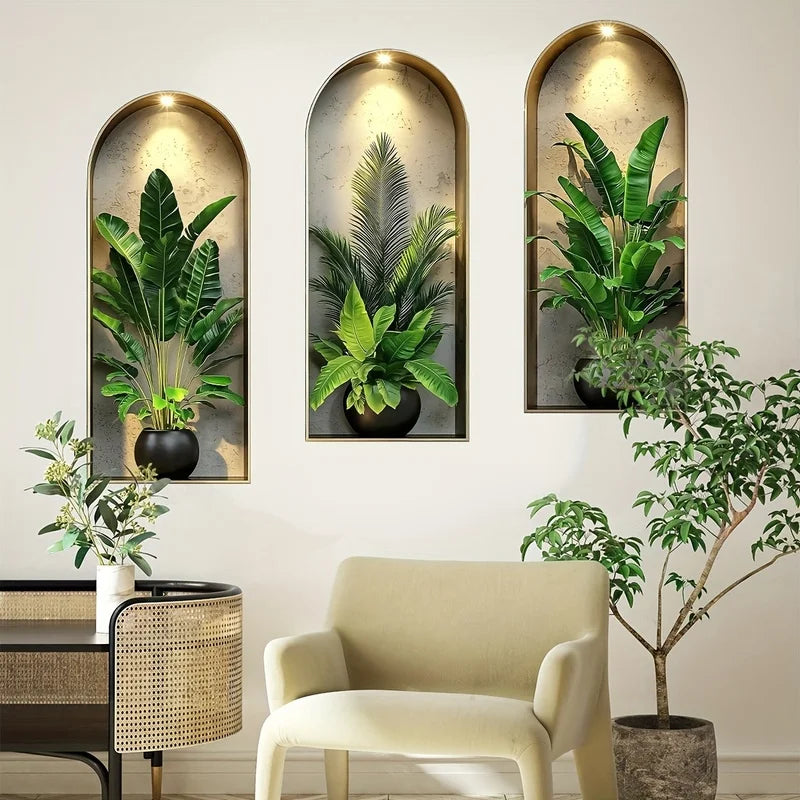 2D Watercolor Plant Wall Stickers - Realistic Potted Plants Decor, Self-Adhesive Vine Leaves For Living Room Bedroom Wall Decor