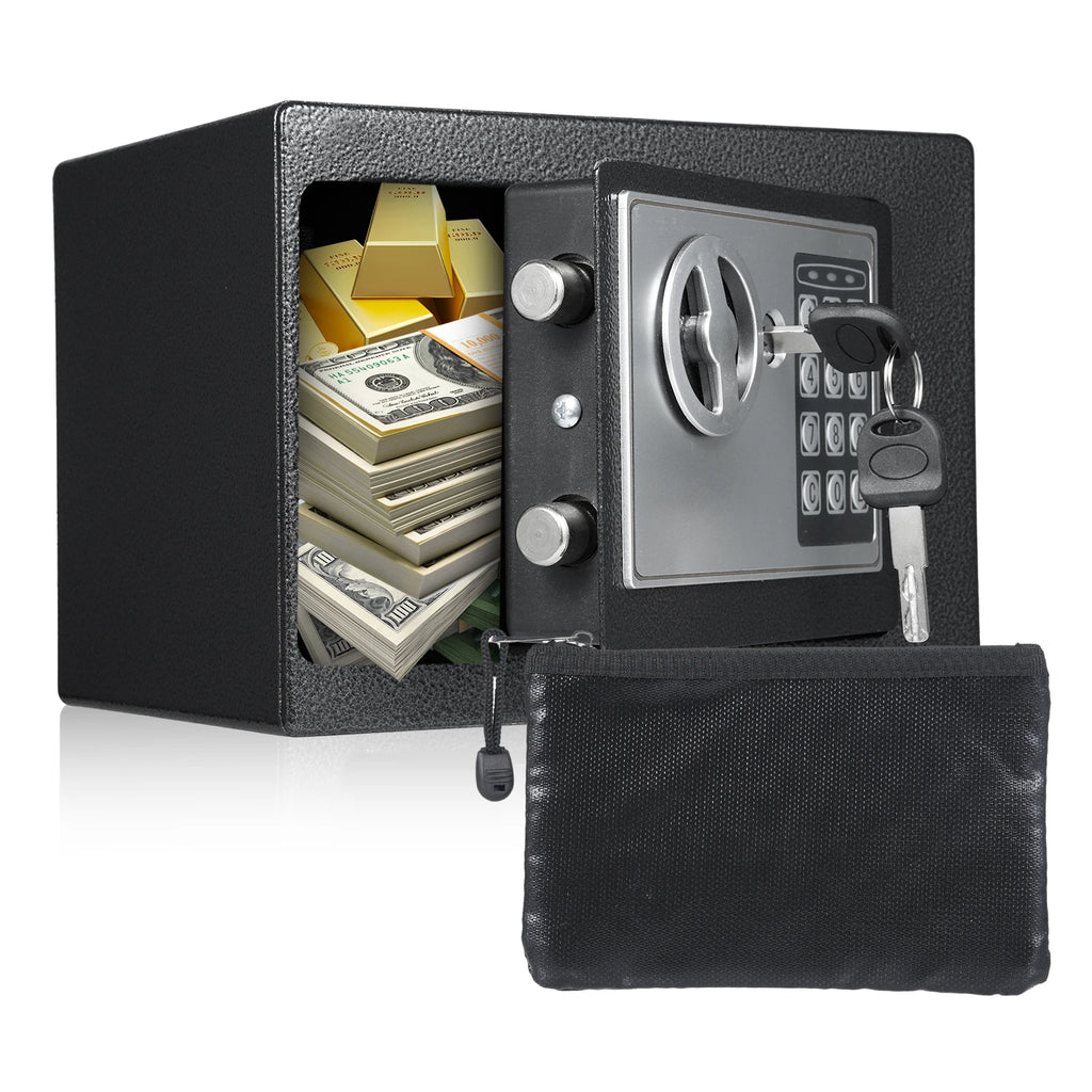 Home Safes Fireproof Waterproof Box+Document Bag with Keypad and 2pcs Spare Key Digital Home Security for Documents Money Gold