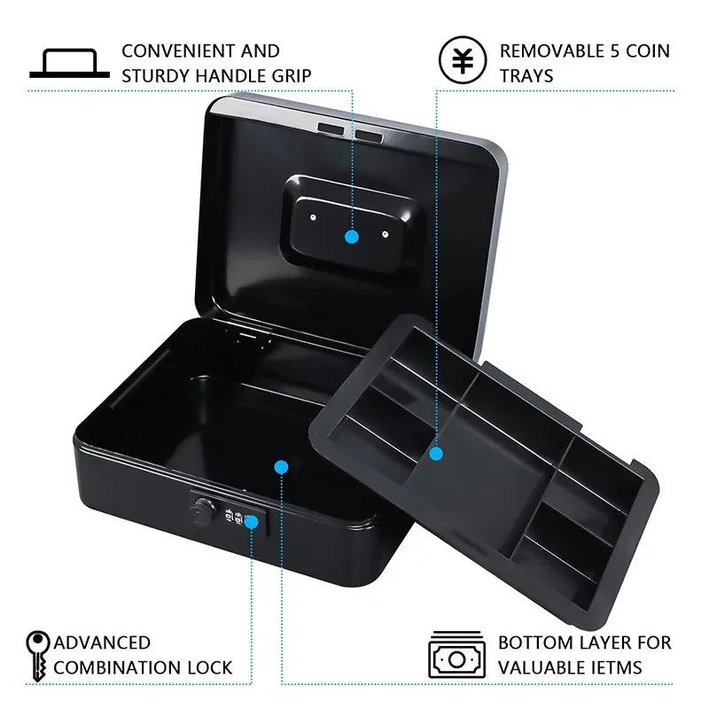 Secure Cash Storage Box/Heavy-Duty Steel Cash Safe with Combination Lock - Fire-Resistant Money Storage Box &Valuables Organizer