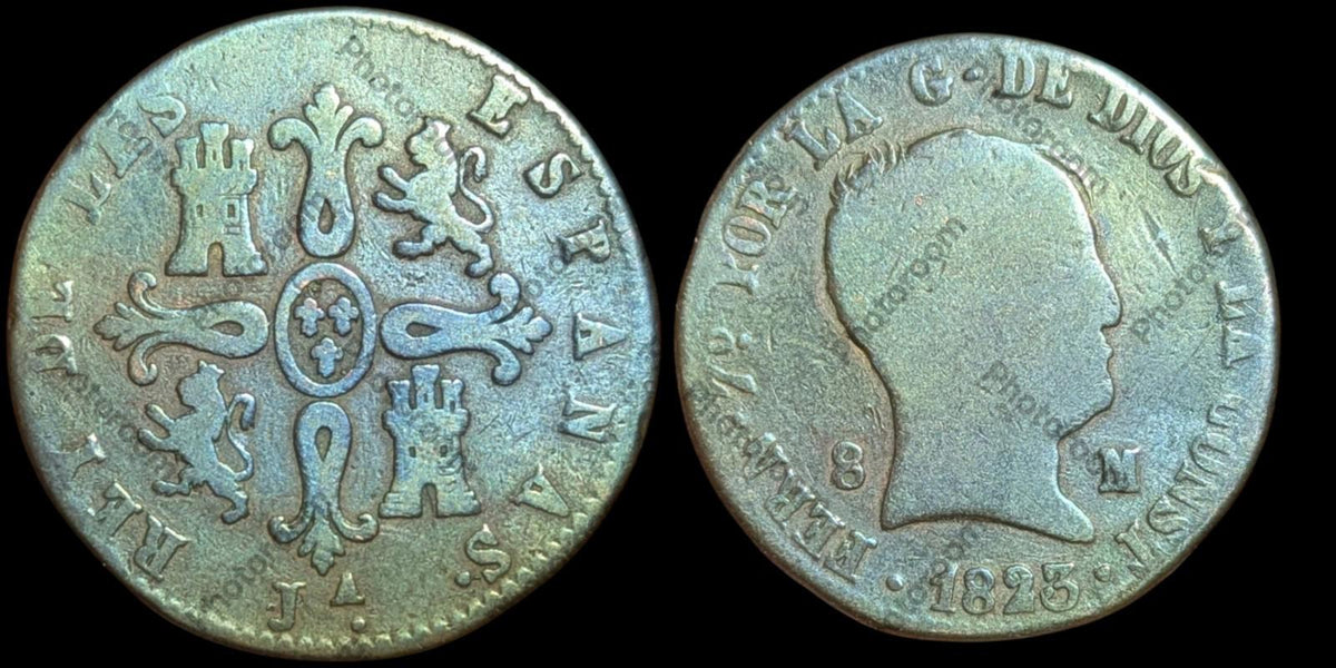 Fernando VII - 8 Maravedis 1823 (Without Plt Of Value) Jubia Rare Key Date