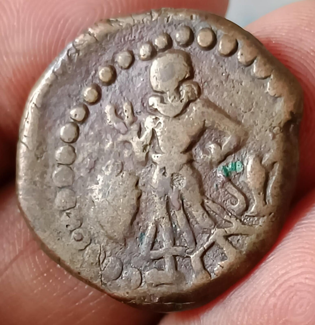 #X5# Punjab tribals Yodheya  400AD Bronge  coin india Goddes Kartikaya very rare