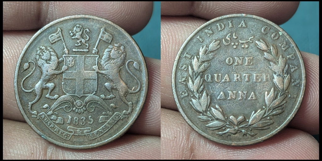1835 East India Company Copper ONE QUARTER  Anna