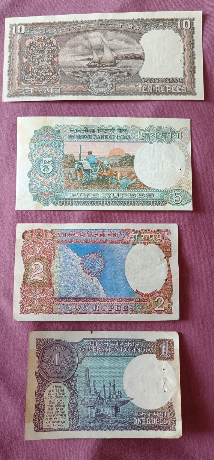 🇮🇳 India🇮🇳 Old different 10-5-2-1 Rupees 4 Notes-Uncirculated-Crispy