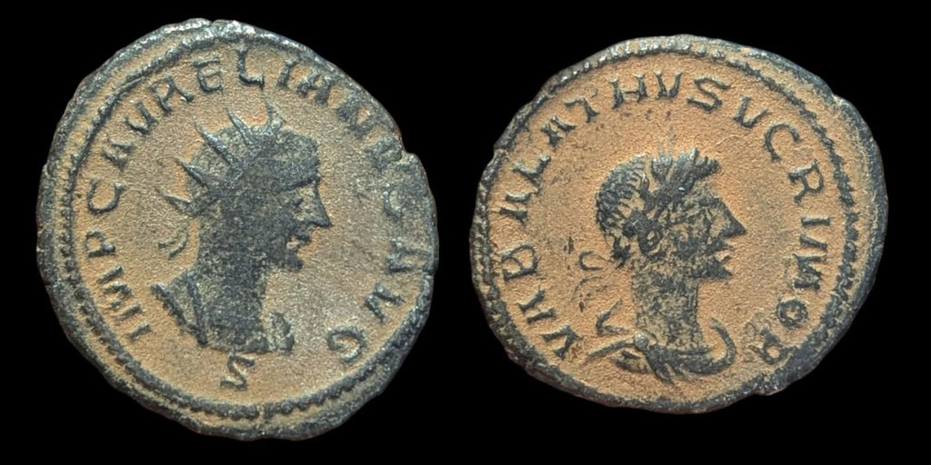 Ancient Roman Antoninianus 271-272 Coin, Vabalathus and Aurelian, Siscia Mint