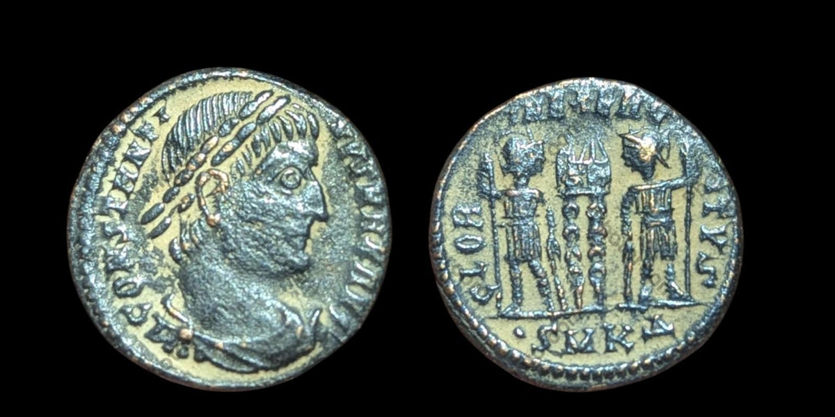 Authentique pièce romaine RARE Max SMKA Gloria Constantin I Soldats