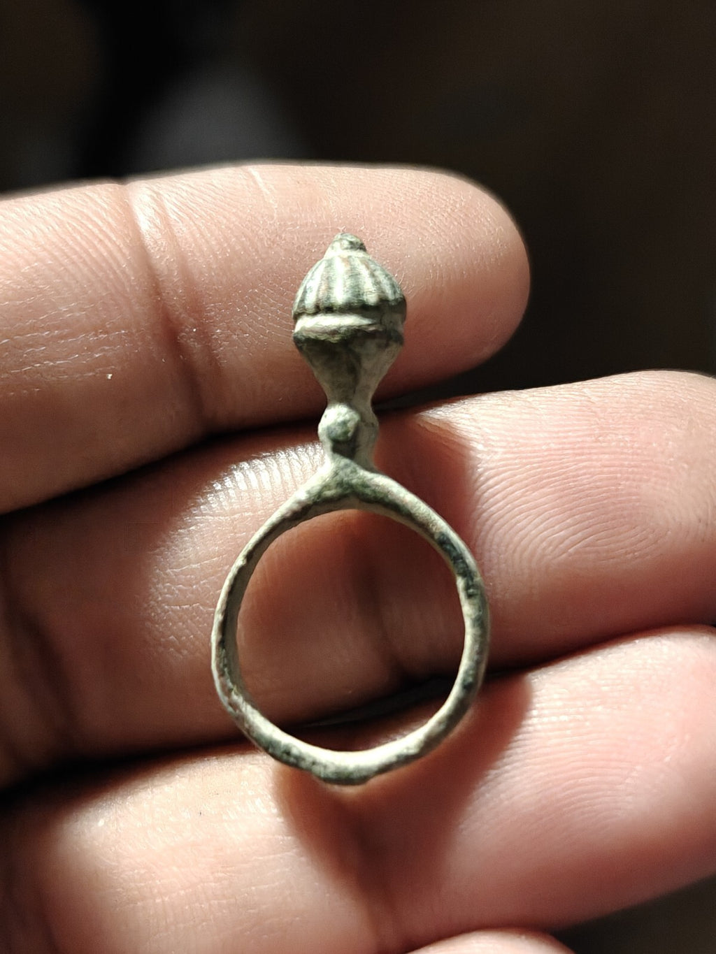 Ancient Bronze Ring GENUINE Roman Byzantine Ornamented Collectible Dark Patina
