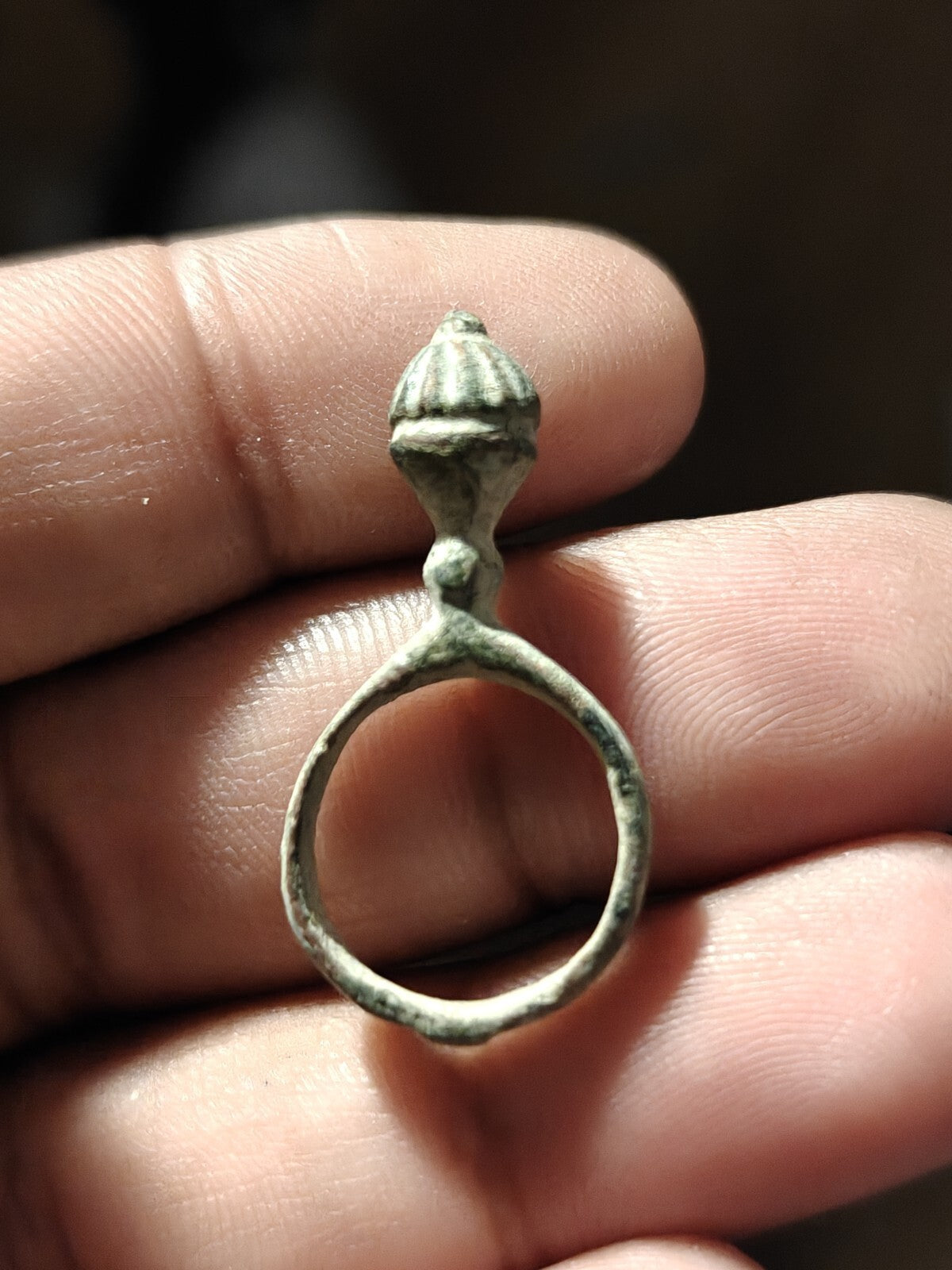Ancient Bronze Ring GENUINE Roman Byzantine Ornamented Collectible Dark Patina
