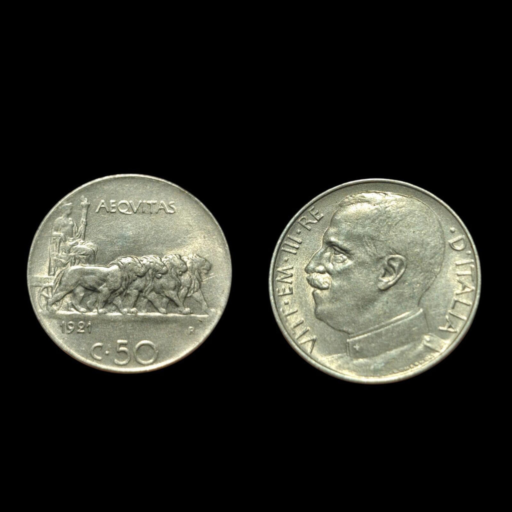 Italy 1921 50 Centesimi Lion animal Uncirculated