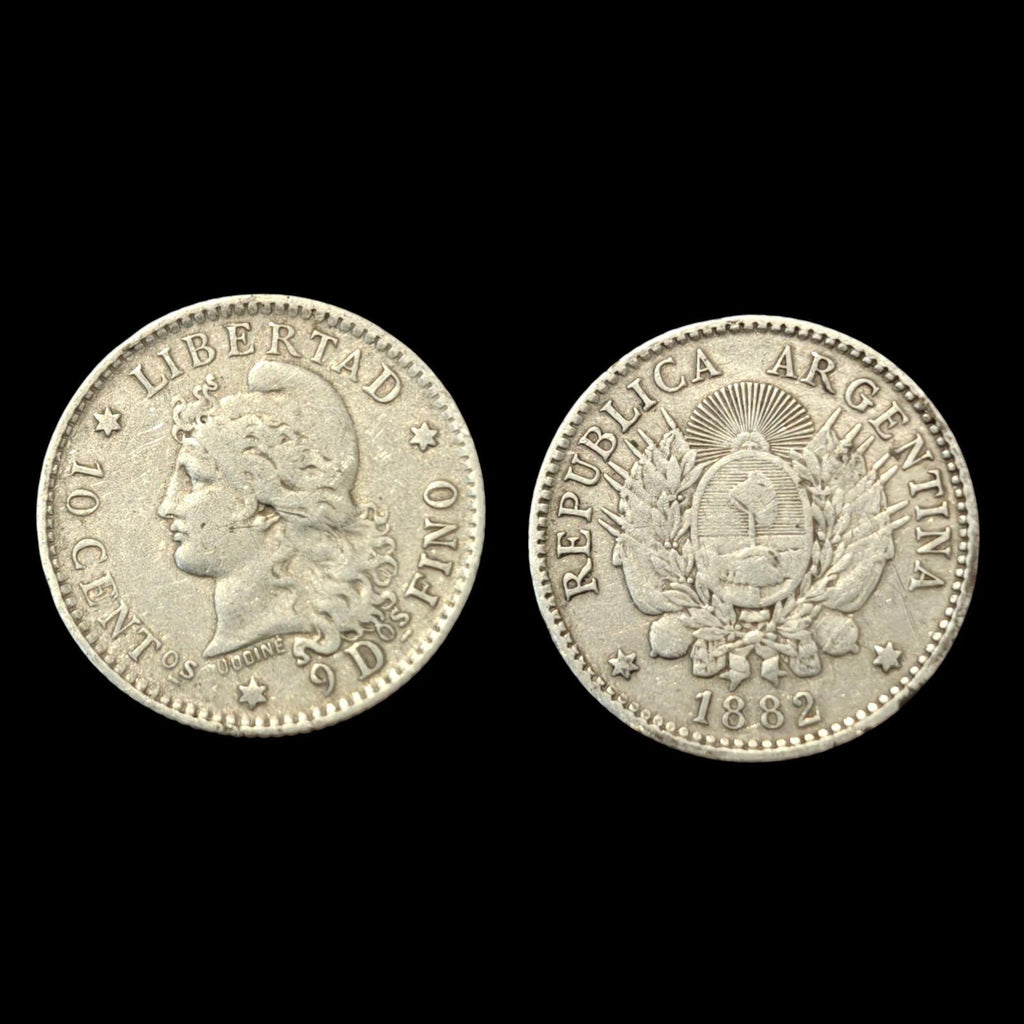 Argentine 10 Centavos 1882 Variété 2 Bas KM# 28 Pièce en argent
