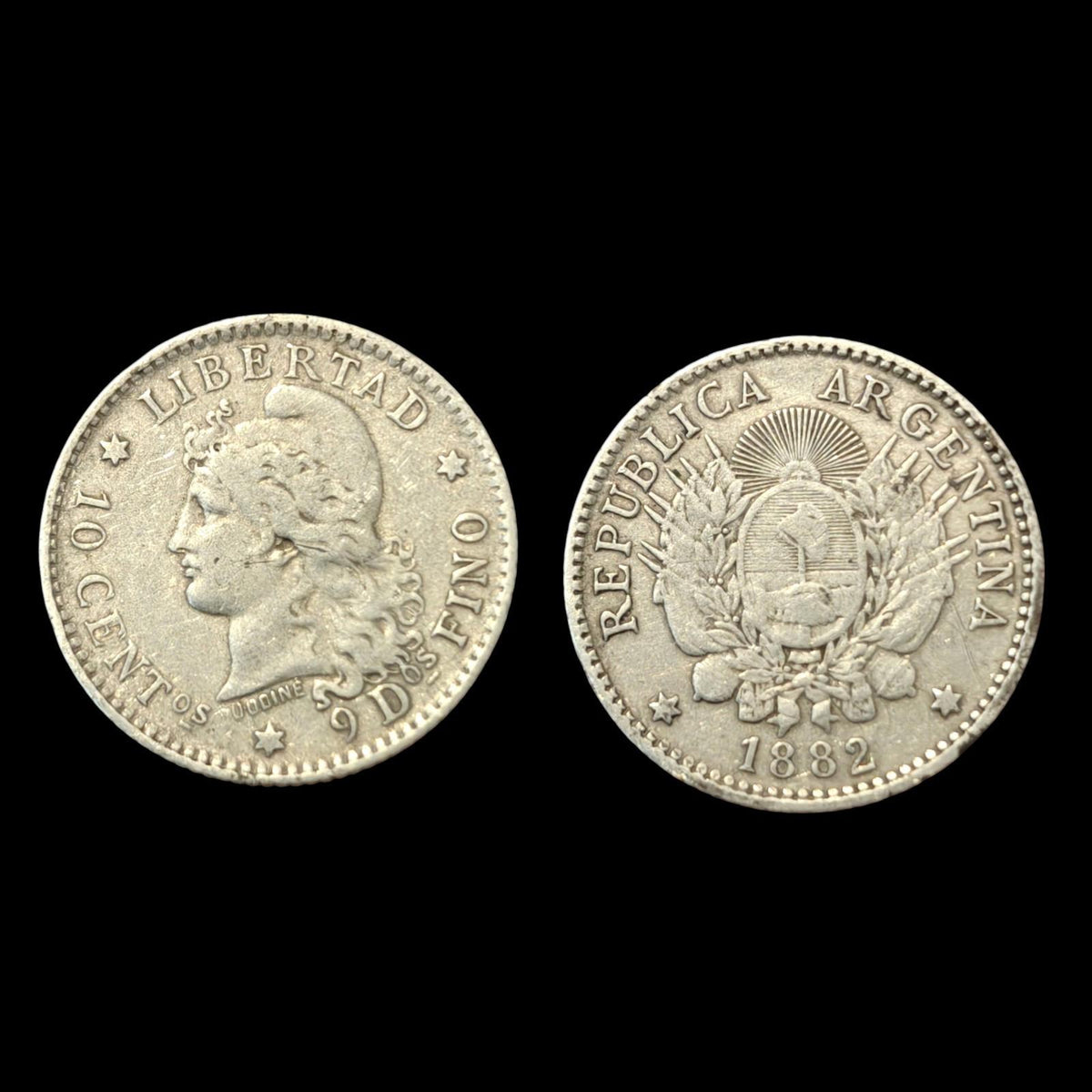 Argentine 10 Centavos 1882 Variété 2 Bas KM# 28 Pièce en argent