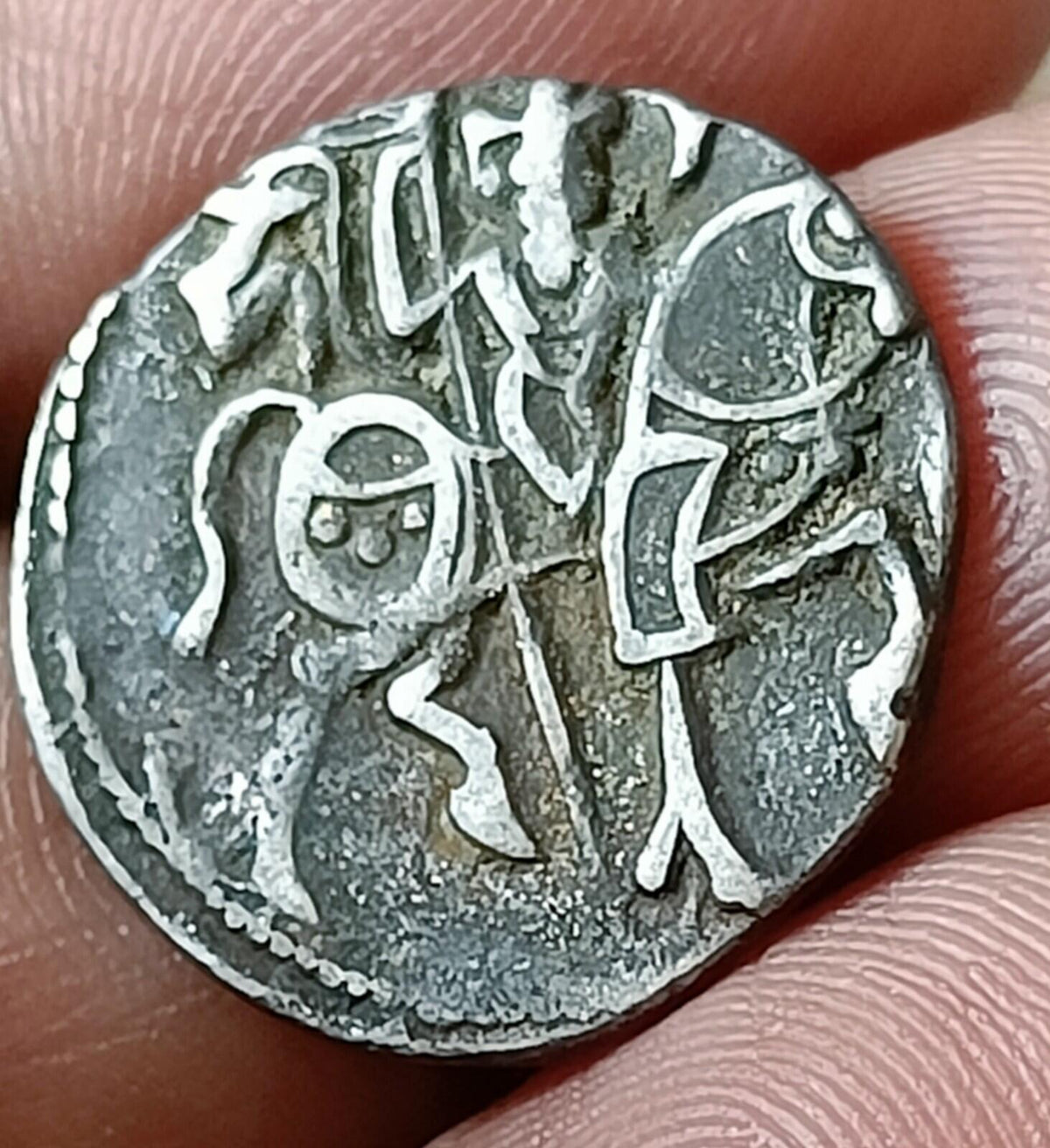 #X19#Indian OHINDA DYNASTY Samanta Deva(850-1000AD) HORSE & BULL SILVER coin