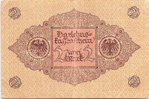 1920 German Empire 2 Mark Banknote Reichsmark WWII Reichsbanknote Germany,