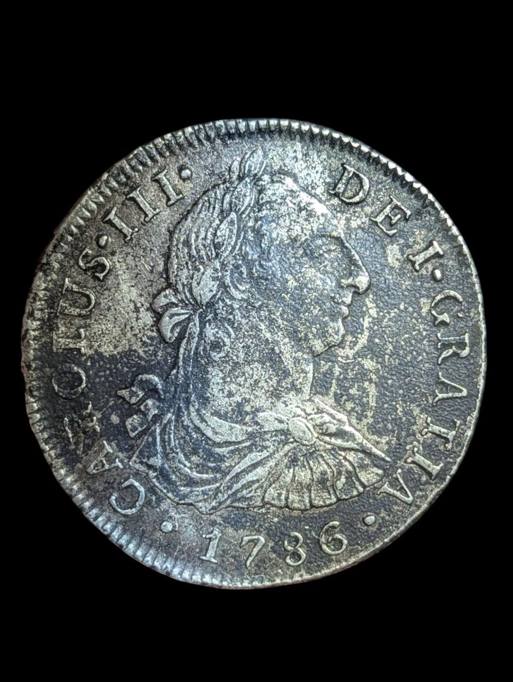 卡洛斯三世 8 埃斯库多 (27克) 1786年 利马秘鲁 8 埃斯库多 海捞 未流通品相细节