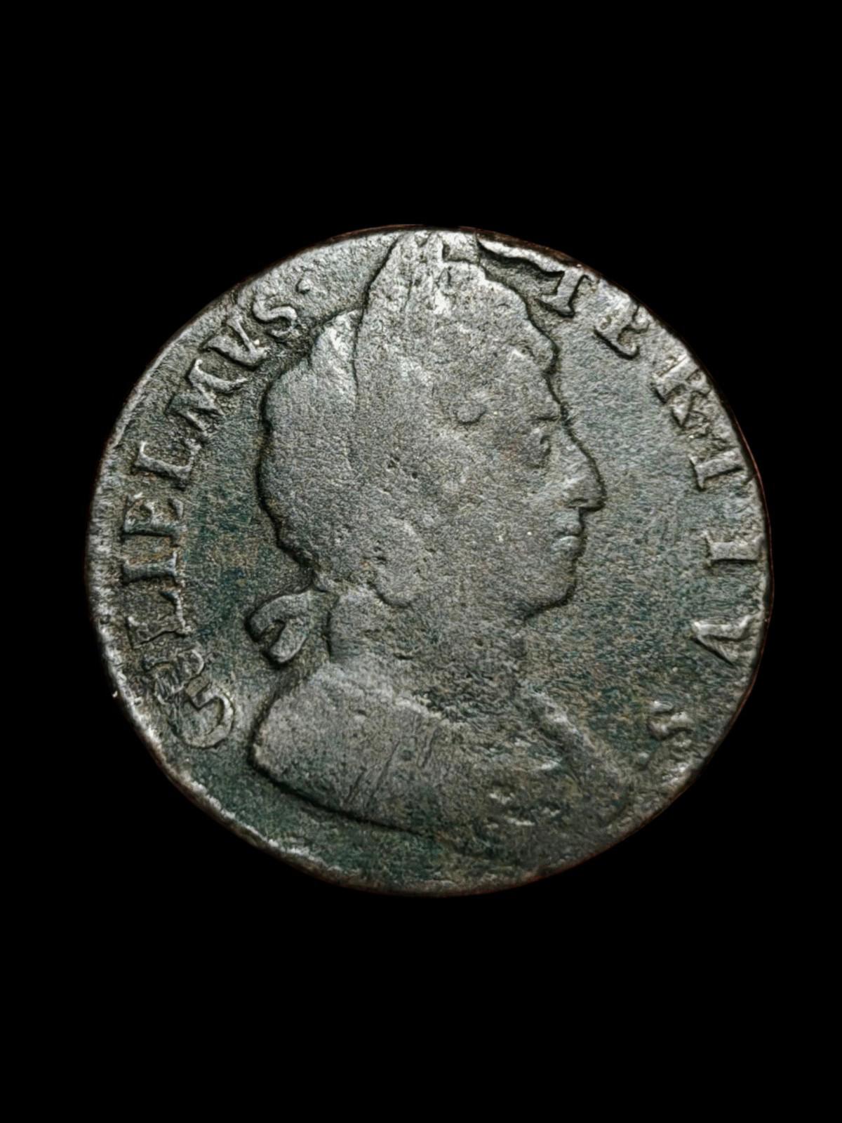 Extremely Rare King William III Half Penny Coin 1696 Copper Rare Chopmark