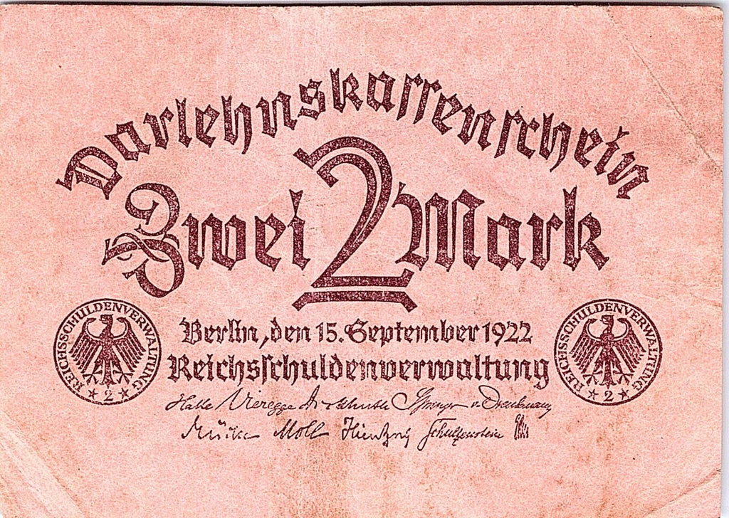 1922 Germany 2 Mark Banknote Circulated Rare