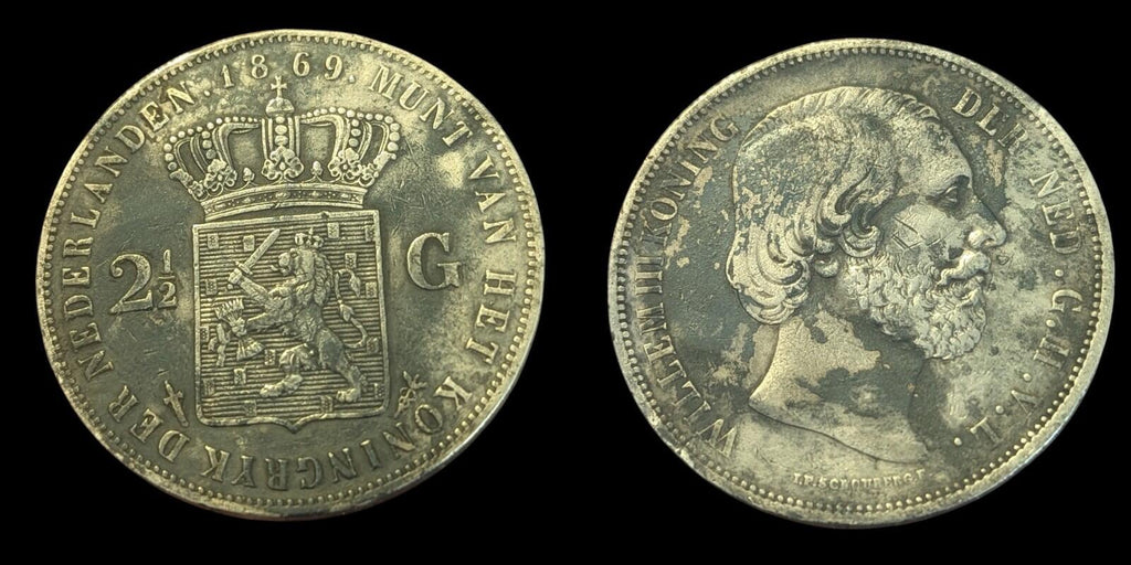 1869 Netherlands William III 2 1/2 Gulden .945 Fine Silver Coin KM# 82