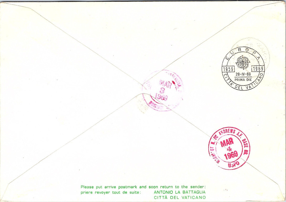 1969 Vatican City Special Flight Cover Pope Paul VI & President Richard Nixon FD