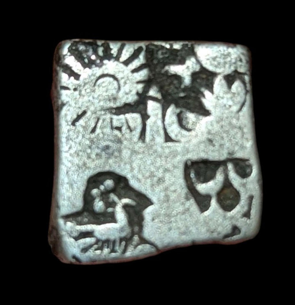 India Magadh Janapada ASHOKA Punch Mark silver Coin PEACOCK symbol 300BC