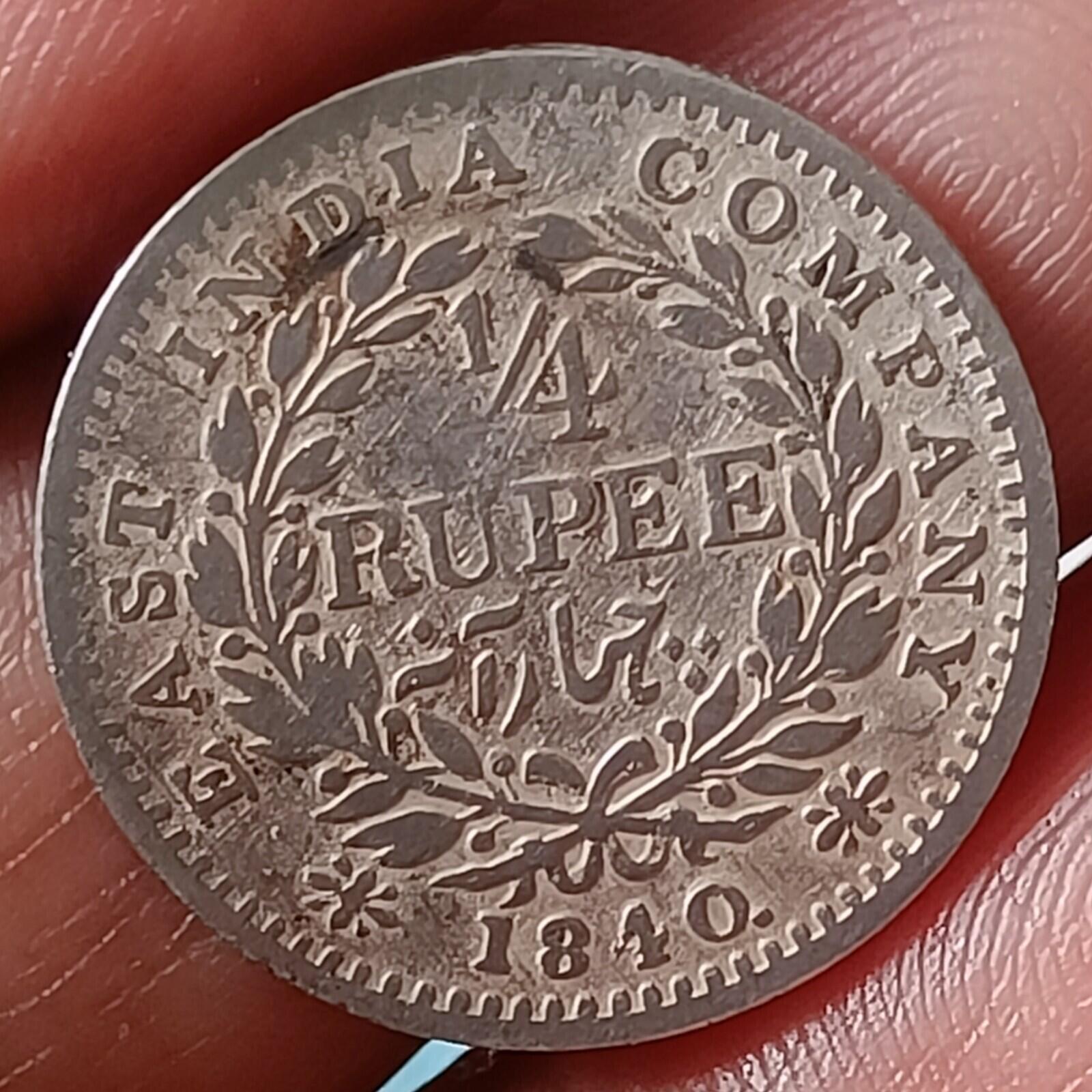 #A9# British East India Company  1840 silver Quarter Rupee of Victoria Queen