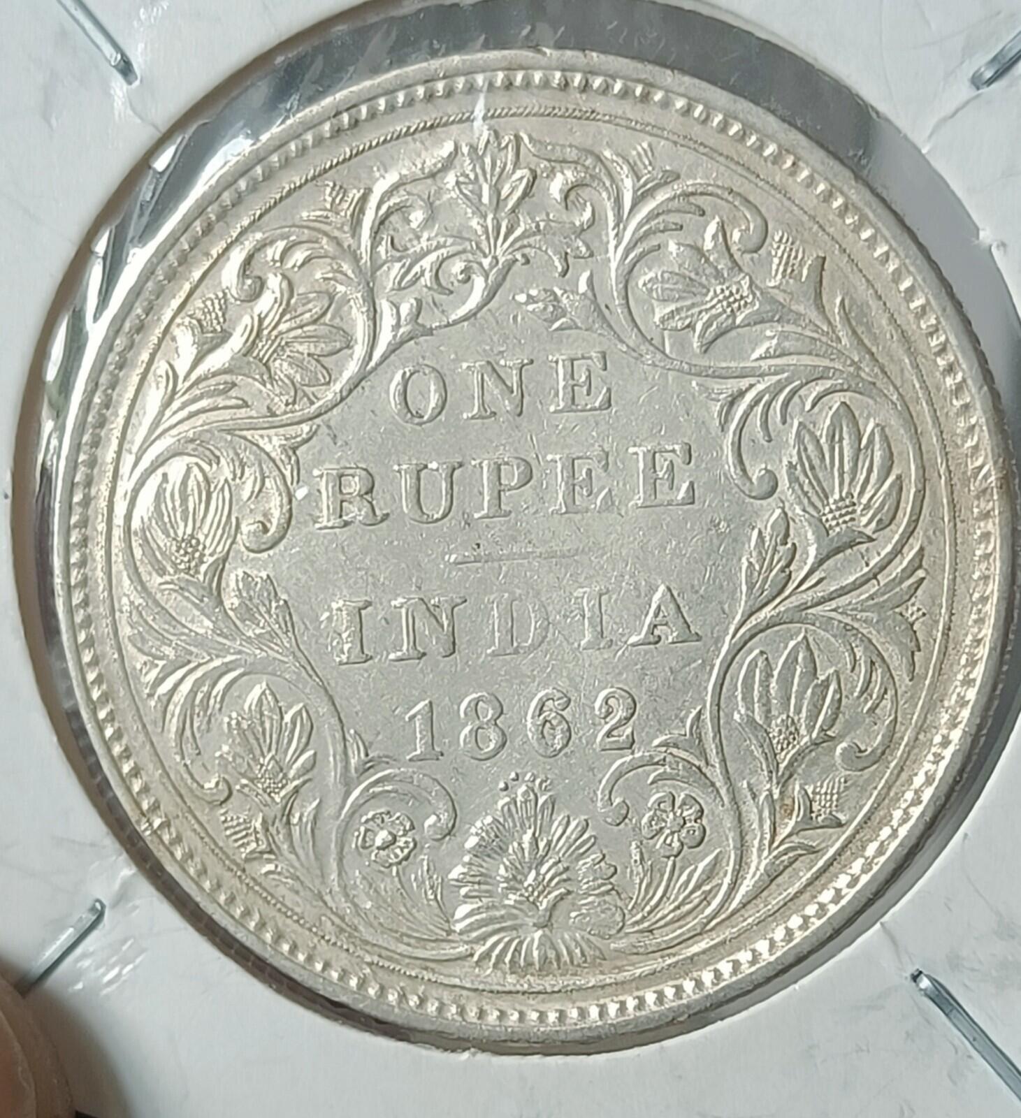 #VD1#Victoria British India Roupie en argent 1862 Qualité supérieure 4 points sous la date