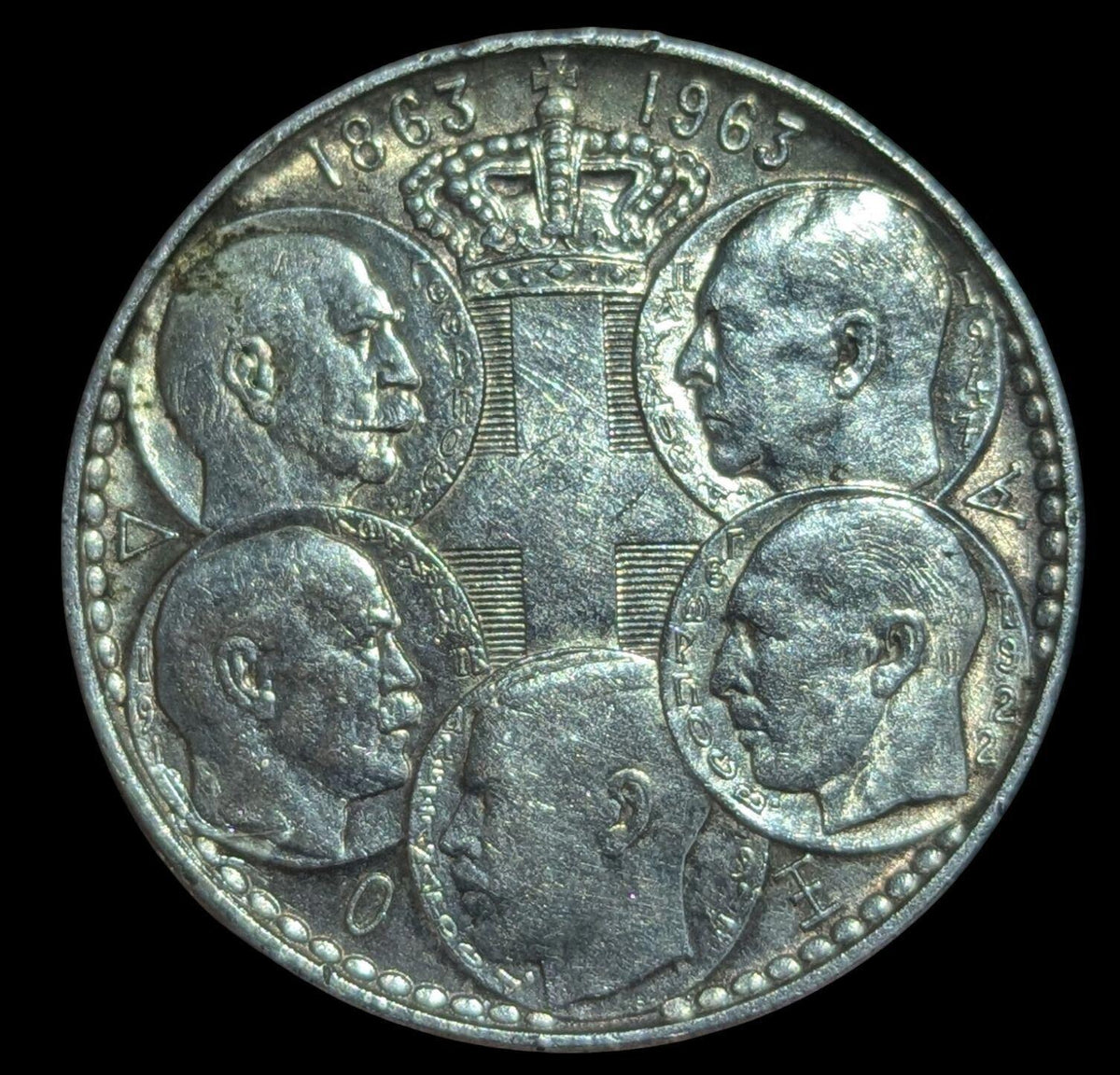 1963年希腊银质30德拉克马五王皇家王朝包浆币 KM #86