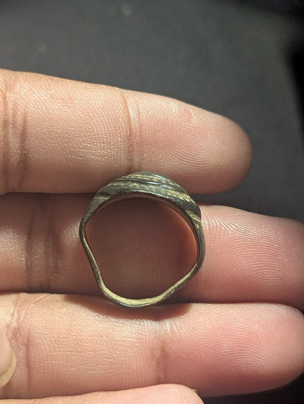 Ancient Bronze Ring GENUINE Crusader DOM Ornamented Collectible Dark Patina