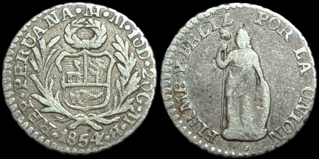 1/2 Real 1850 M.B Silver Peru Coin KM 144.7 Wow Grade