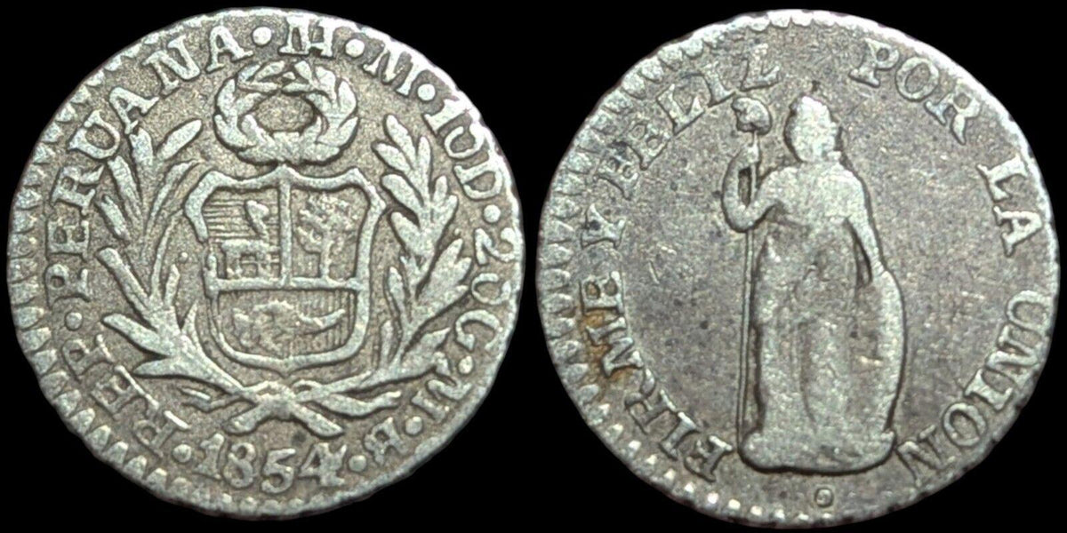 1/2 Real 1850 M.B Silver Peru Coin KM 144.7 Wow Grade
