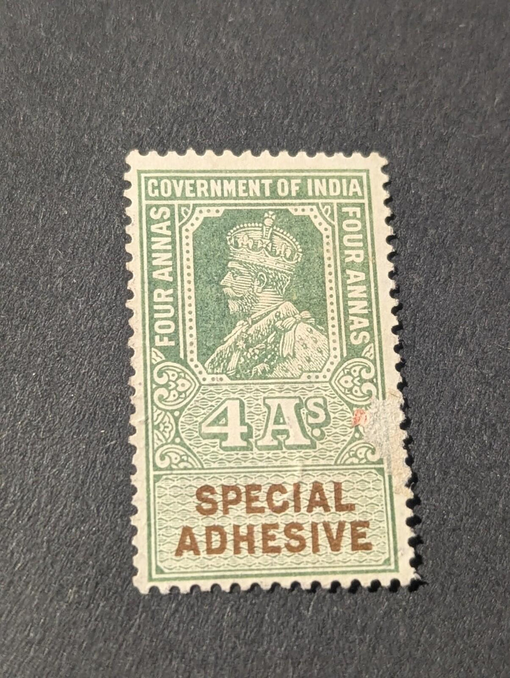 1936 India Revenue Special Adhesive 4 Annas King George V MNG