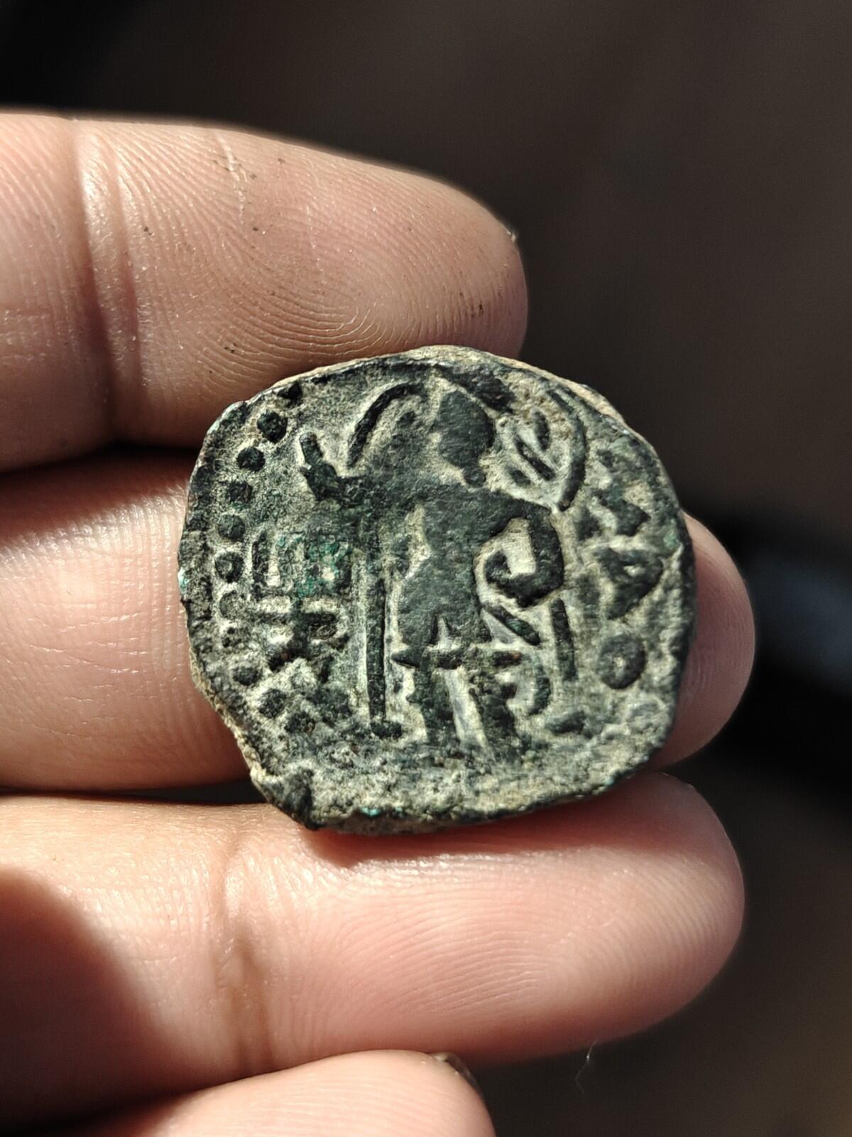 HUVISHKA Kushan Empire INDIA Ancient Authentic Greek Coin MAO ELEPHANT*