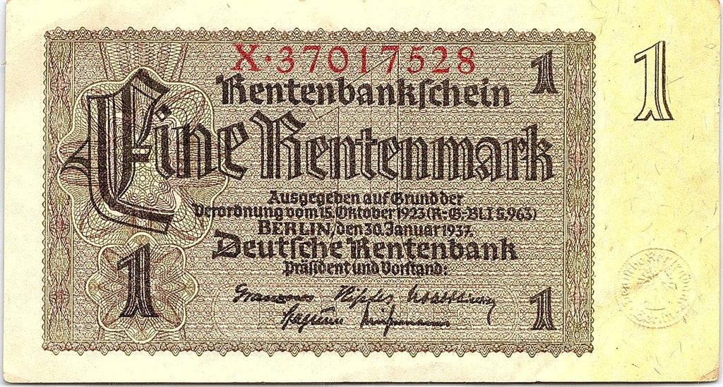 Germany  1 Rentenmark 1937  Series D  Circulated Banknote Pre WWII