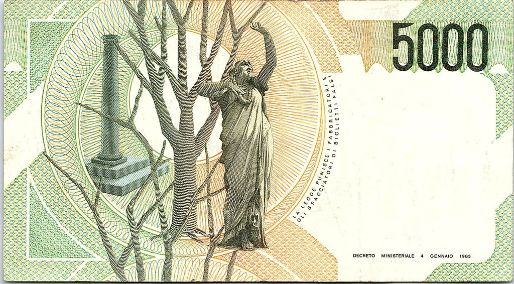 5000 Lire 1985. Italy banknote, Ciampi & Speziali - VINCENZO BELLINI !!