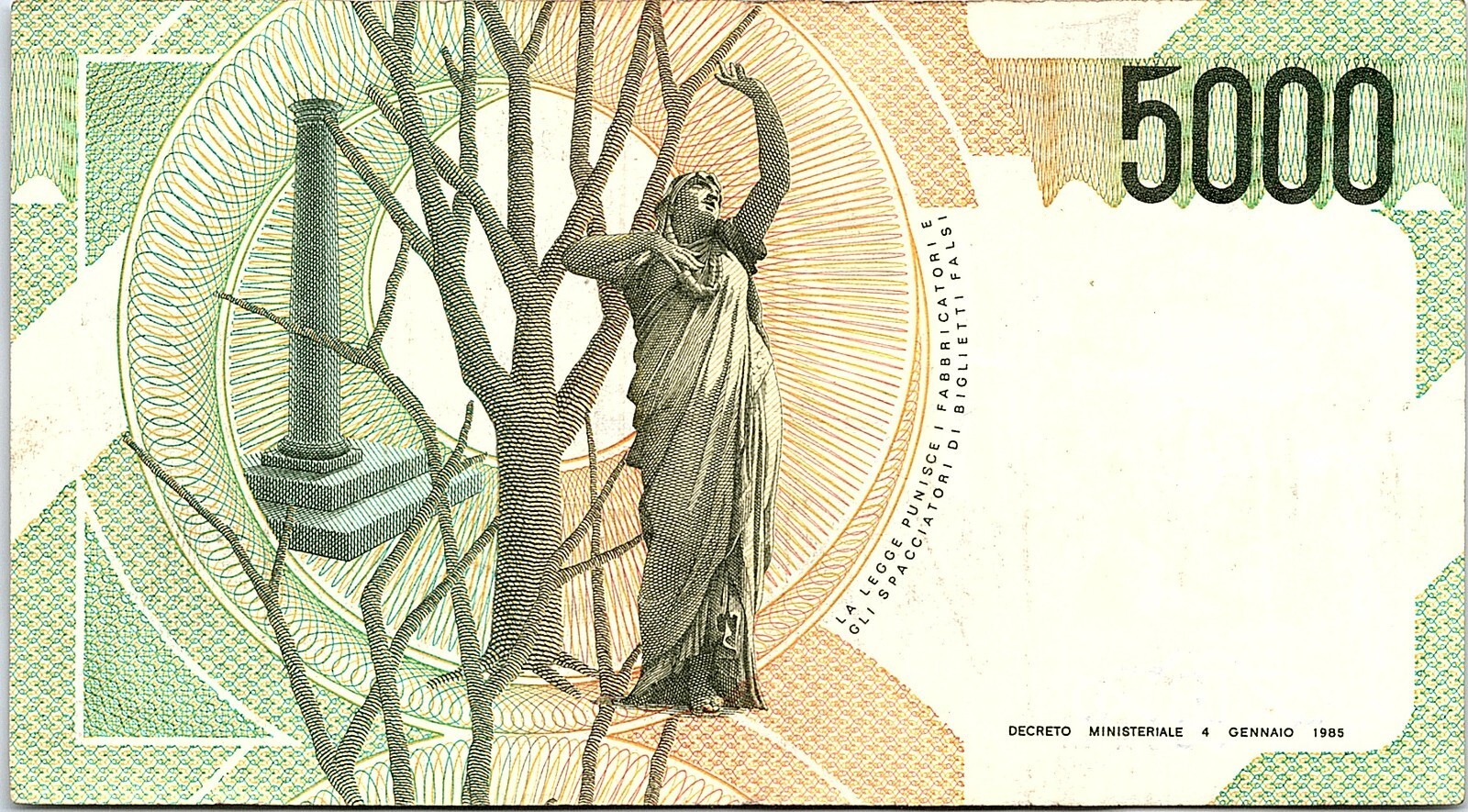 5000 Lire 1985. Italy banknote, Ciampi & Speziali - VINCENZO BELLINI !!