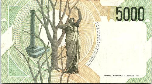 5000 Lire 1985. Italy banknote, Ciampi & Speziali - VINCENZO BELLINI !!