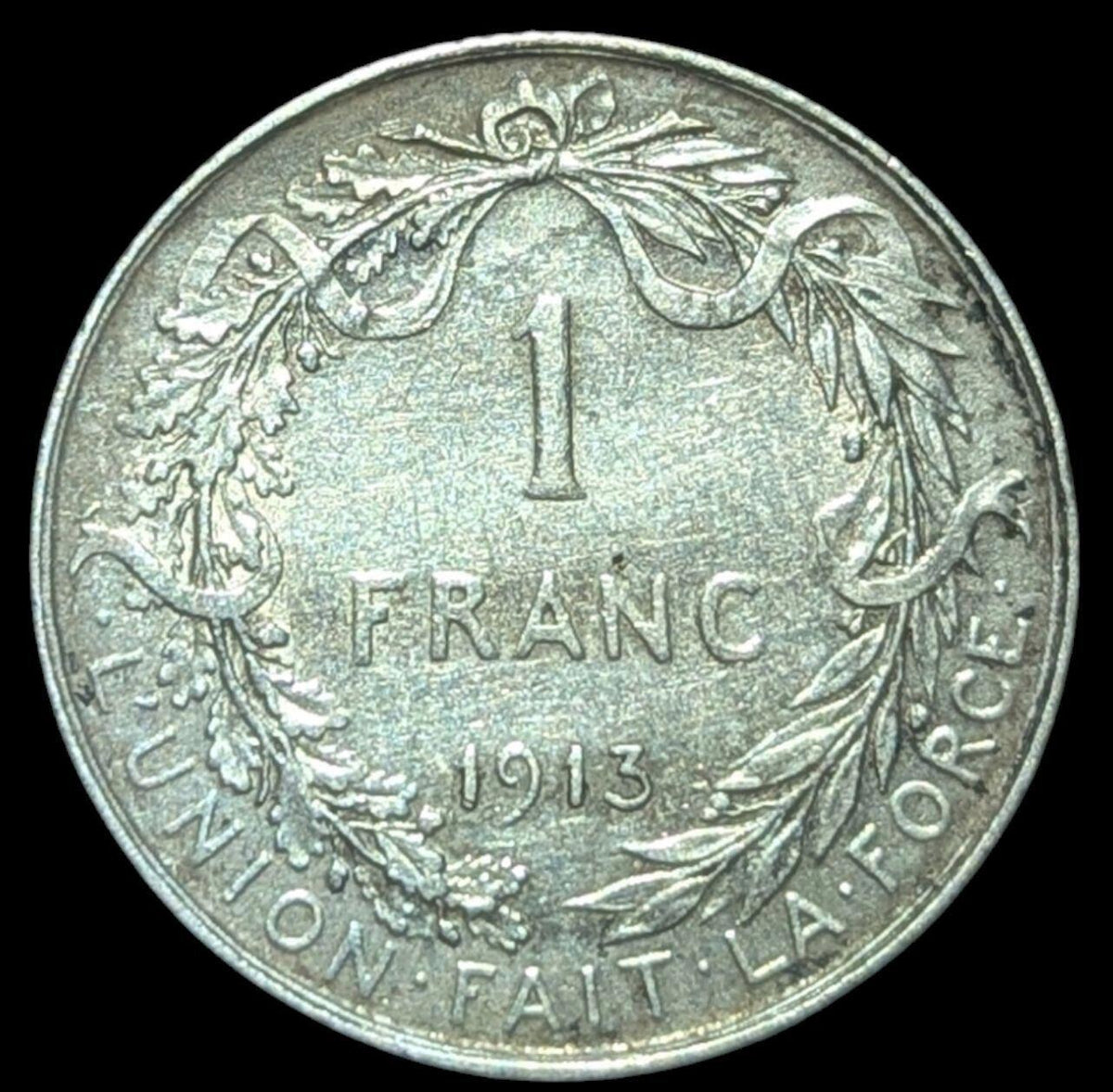 Belgium Albert I Silver 1913 1 Franc Dutch 23 mm High Grade KM# 73.1